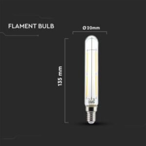Λάμπα LED E14 T20 Filament 4W θερμό λευκό 3000K γυαλί διάφανο V-TAC – 212701