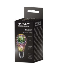 LED Λάμπα E27 A60 3W 3D Filament V-TAC 300° 20lm Θερμό Λευκό 3000Κ – 212704