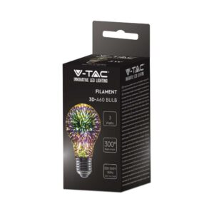 LED Λάμπα E27 A60 3W 3D Filament V-TAC 300° 20lm Θερμό Λευκό 3000Κ – 212704