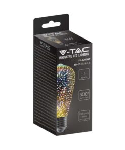 LED Λάμπα E27 ST64 3W 3D Filament V-TAC 300° 25lm Θερμό Λευκό 3000Κ – 212705