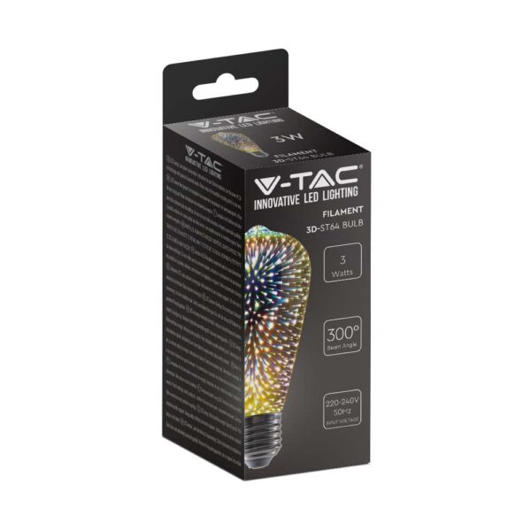 LED Λάμπα E27 ST64 3W 3D Filament V-TAC 300° 25lm Θερμό Λευκό 3000Κ – 212705