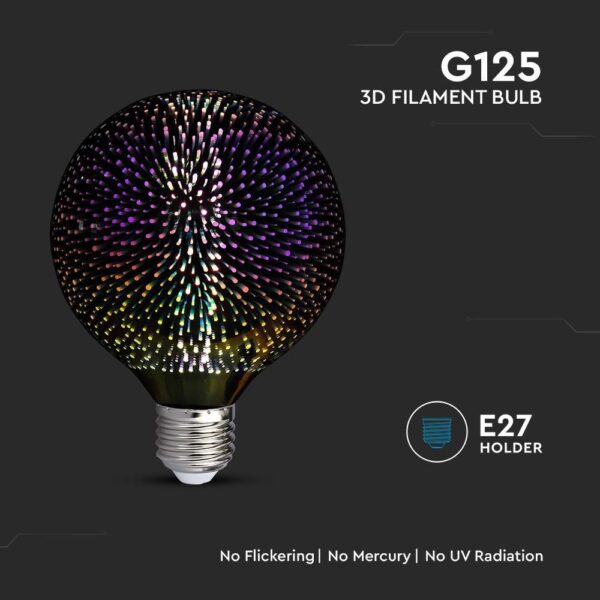 LED Λάμπα E27 G125 4W 3D Filament V-TAC 300°  – 212706