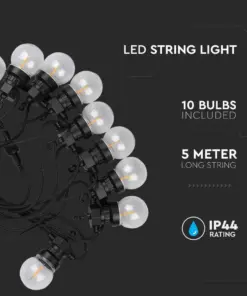 Αδιάβροχο φωτιστικό γιρλάντα 5m με 10 λάμπες Filament Θερμό λευκό 3000Κ V-TAC – 212728