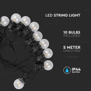 Αδιάβροχο φωτιστικό γιρλάντα 5m με 10 λάμπες Filament Θερμό λευκό 3000Κ V-TAC – 212728