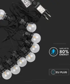 Αδιάβροχο φωτιστικό γιρλάντα 5m με 10 λάμπες Filament Θερμό λευκό 3000Κ V-TAC – 212728