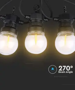 Αδιάβροχο φωτιστικό γιρλάντα 5m με 10 λάμπες Filament Θερμό λευκό 3000Κ V-TAC – 212728