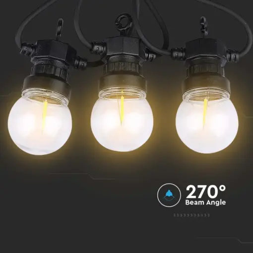 Αδιάβροχο φωτιστικό γιρλάντα 5m με 10 λάμπες Filament Θερμό λευκό 3000Κ V-TAC – 212728