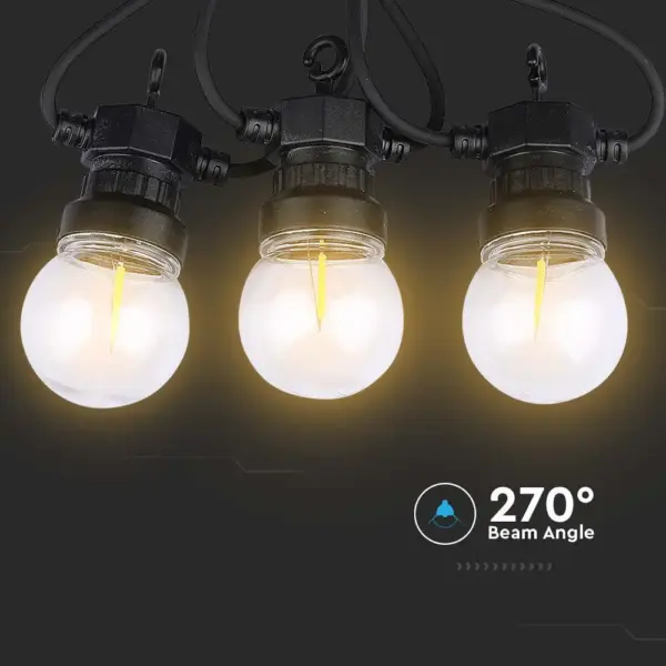 Αδιάβροχο φωτιστικό γιρλάντα 5m με 10 λάμπες Filament Θερμό λευκό 3000Κ V-TAC – 212728