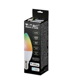 Wi-Fi Λάμπα LED 4.8W E14 Κεράκι V-TAC Smart Home 450lm 2700K-6400K+RGB – 212754