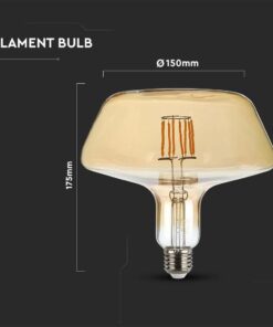 LED Λάμπα E27 T180 8W Filament Amber V-TAC 300° 620lm Θερμό Λευκό 2200Κ – 212790