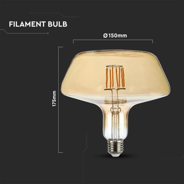 LED Λάμπα E27 T180 8W Filament Amber V-TAC 300° 620lm Θερμό Λευκό 2200Κ – 212790