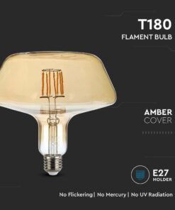 LED Λάμπα E27 T180 8W Filament Amber V-TAC 300° 620lm Θερμό Λευκό 2200Κ – 212790