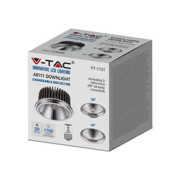 Λάμπα LED Spot  AR111 COB 20W Θερμό Λευκό 3000K 20°/40° V-TAC – 212792