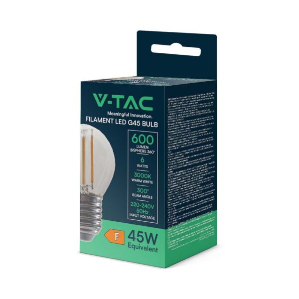 Λάμπα LED E27 G45 Filament 6W 3000K V-TAC – 212842