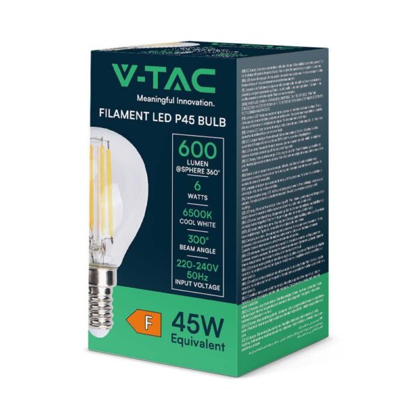 Λάμπα LED E14 Filament 6W 6500K  V-TAC – 212847