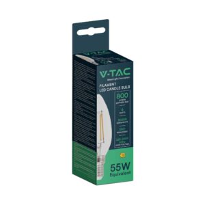 Λάμπα LED E14 Κερί Filament 6W 3000K γυαλί διάφανο V-TAC – 212848