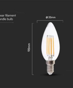 Λάμπα LED E14 Κερί Filament 6W 3000K γυαλί διάφανο V-TAC – 212848