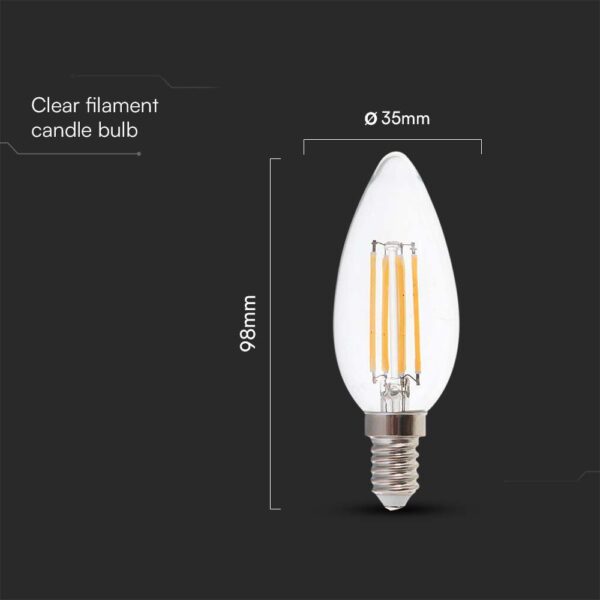 Λάμπα LED E14 Κερί Filament 6W 3000K γυαλί διάφανο V-TAC – 212848