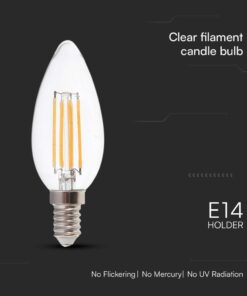 Λάμπα LED E14 Κερί Filament 6W 3000K γυαλί διάφανο V-TAC – 212848