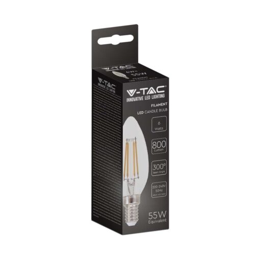 LED Λάμπα E14 Κεράκι 6W Filament V-TAC 300° 800lm Ψυχρό 6400K – 212850