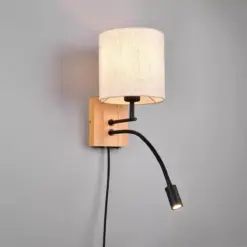 Trio Lighting 212879236 NILAM Φωτιστικό Τοίχου Ξύλο/Λευκό με Reader 3.1W 310lm 3000K + 1xE27