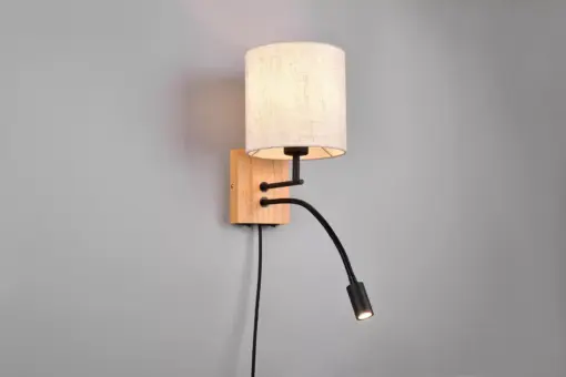 212879236 Trio Lighting 212879236 NILAM Φωτιστικό Τοίχου Ξύλο/Λευκό με Reader 3.1W 310lm 3000K + 1xE27