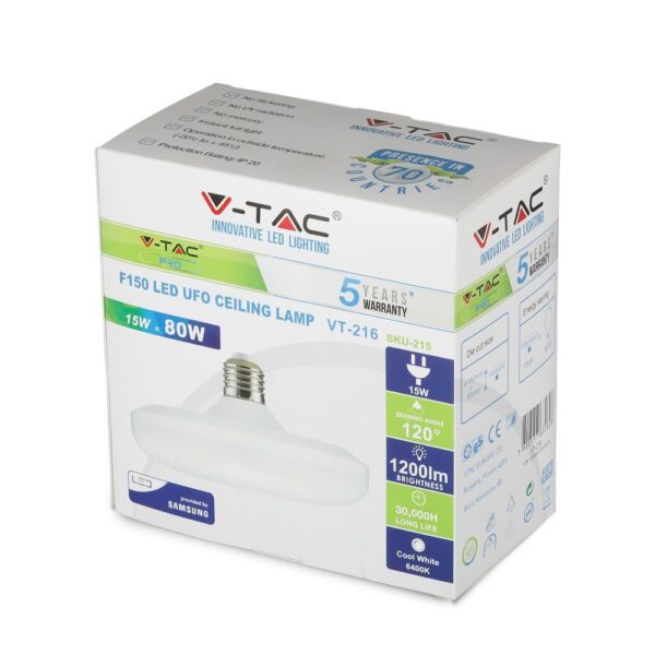 LED Λάμπα E27 F150 15W UFO V-TAC Samsung Chip Θερμό Λευκό 3000K – 213