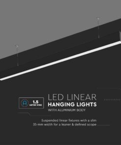 LED Γραμμικό Κρεμαστό Φωτιστικό 120cm Μαύρο 40W V-TAC PRO Samsung Chip 3720lm 120° Φυσικό Λευκό 4000K – 21374