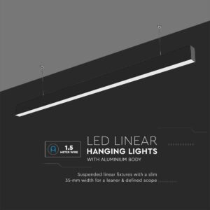LED Γραμμικό Κρεμαστό Φωτιστικό 120cm Μαύρο 40W V-TAC PRO Samsung Chip 3720lm 120° Φυσικό Λευκό 4000K – 21374