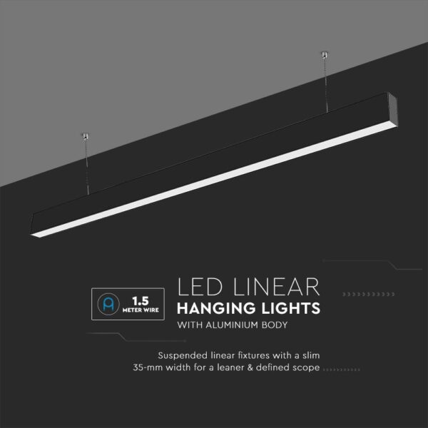 LED Γραμμικό Κρεμαστό Φωτιστικό 120cm Μαύρο 40W V-TAC PRO Samsung Chip 3720lm 120° Φυσικό Λευκό 4000K – 21374