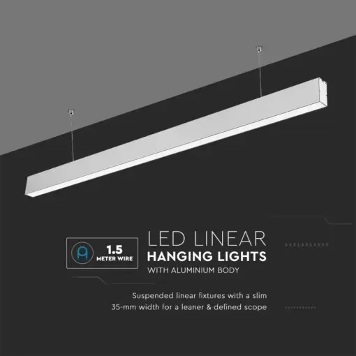 LED Γραμμικό Κρεμαστό Φωτιστικό 120cm Ασημί Linkable 40W V-TAC PRO Samsung Chip 3300lm 120° Φυσικό Λευκό 4000K – 21375