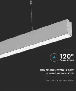 LED Γραμμικό Κρεμαστό Φωτιστικό 120cm Ασημί Linkable 40W V-TAC PRO Samsung Chip 3300lm 120° Φυσικό Λευκό 4000K – 21375