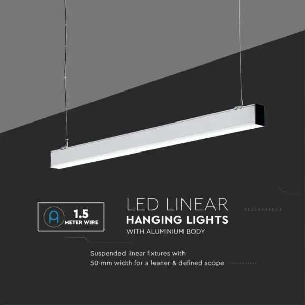 LED Γραμμικό Κρεμαστό Φωτιστικό 120cm UGR<19 Λευκό Linkable 40W Dimmable V-TAC PRO Samsung Chip 3510lm Φυσικό Λευκό 4000K – 21383