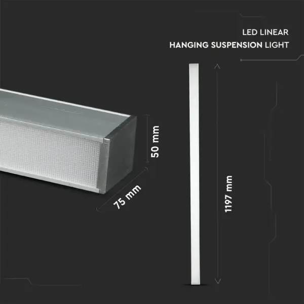 LED Γραμμικό Κρεμαστό Φωτιστικό 120cm Ασημί 40W V-TAC PRO Samsung Chip 3590lm 120° Φυσικό Λευκό 4000K – 21384