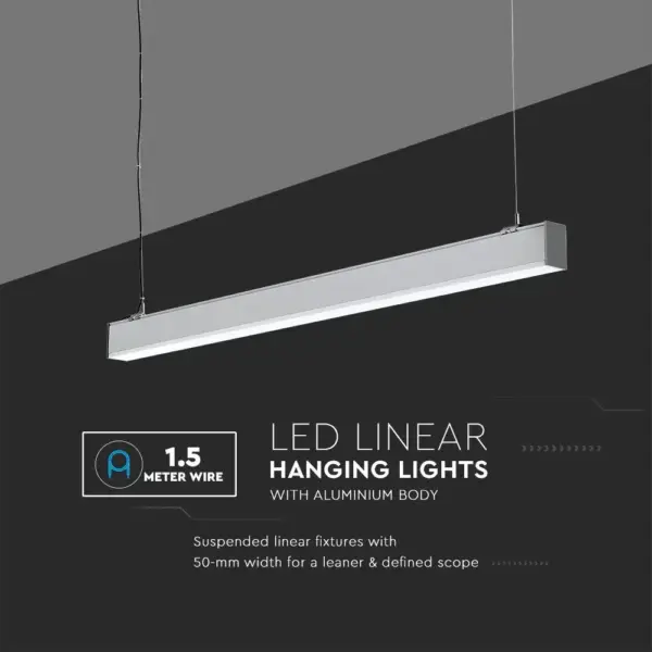 LED Γραμμικό Κρεμαστό Φωτιστικό 120cm Ασημί 40W V-TAC PRO Samsung Chip 3590lm 120° Φυσικό Λευκό 4000K – 21384