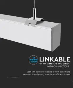 LED Γραμμικό Κρεμαστό Φωτιστικό 120cm Ασημί 40W V-TAC PRO Samsung Chip 3590lm 120° Φυσικό Λευκό 4000K – 21384