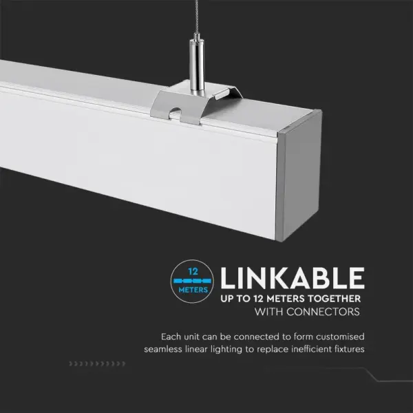 LED Γραμμικό Κρεμαστό Φωτιστικό 120cm Ασημί 40W V-TAC PRO Samsung Chip 3590lm 120° Φυσικό Λευκό 4000K – 21384