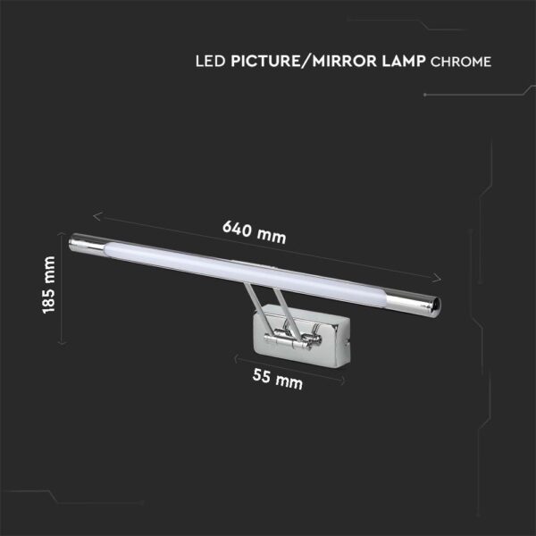 Φωτιστικό Καθρέφτη/Πίνακα Τοίχου LED 12W V-TAC 120° 910lm Χρώμιο Φυσικό 4000K – 213895