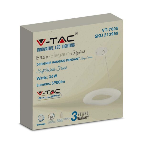 LED ΚΡΕΜΑΣΤΟ ΦΩΤΙΣΤΙΚΟ 36W SMD CCT 3 ΣΕ 1 ΣΤΡΟΓΓΥΛΟ ΣΧΗΜΑ ΜΕ ΔΥΝΑΤΟΤΗΤΑ ΡΥΘΜΙΣΗΣ ΤΗΛΕΧΕΙΡΙΣΤΗΡΙΟΥ V-TAC  – 213959