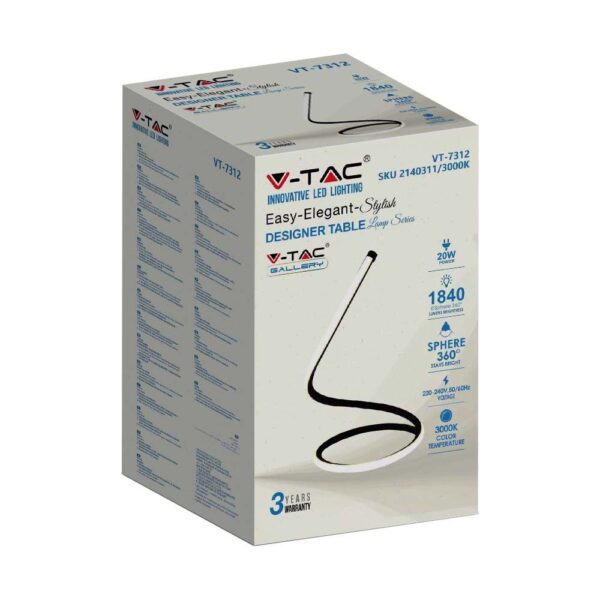 Επιτραπέζιο Φωτιστικό LED 20W Μαύρο V-TAC Μεταλλικό Θερμό 3000K - 2140311 - Image 4