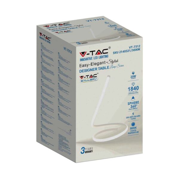 Επιτραπέζιο Φωτιστικό LED 20W Λευκό V-TAC Μεταλλικό Θερμό 3000K – 2140321
