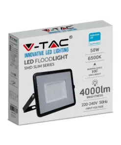 LED Προβολέας 50W V-TAC PRO Samsung Chip 100° 4000lm Μαύρος Αδιάβροχος IP65 Ψυχρό 6400K – 21408