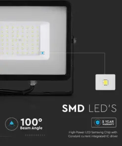 LED Προβολέας 50W V-TAC PRO Samsung Chip 100° 4000lm Μαύρος Αδιάβροχος IP65 Ψυχρό 6400K – 21408