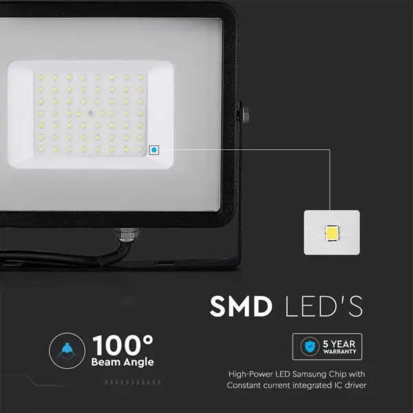 LED Προβολέας 50W V-TAC PRO Samsung Chip 100° 4000lm Μαύρος Αδιάβροχος IP65 Ψυχρό 6400K – 21408