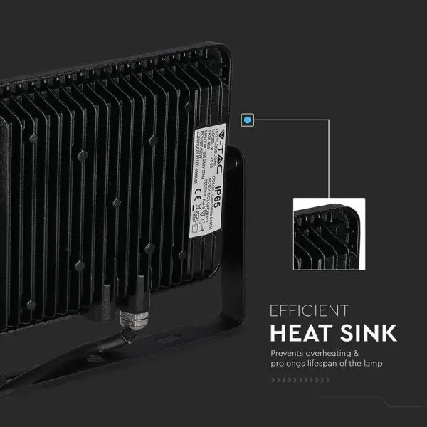 LED Προβολέας 50W V-TAC PRO Samsung Chip 100° 4000lm Μαύρος Αδιάβροχος IP65 Ψυχρό 6400K – 21408
