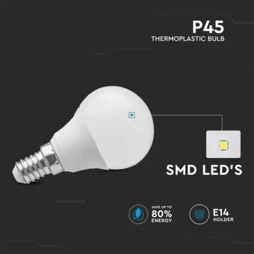 LED λάμπα E14 P45 SMD 3.7W θερμό λευκό 3000K V-TAC – 214123