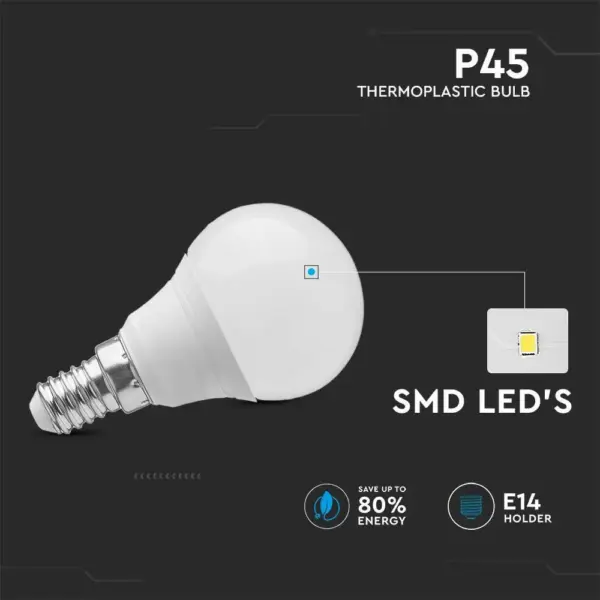 LED λάμπα E14 P45 SMD 3.7W θερμό λευκό 3000K V-TAC – 214123