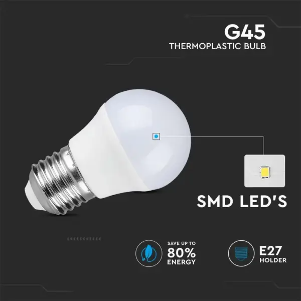 LED λάμπα E27 G45 SMD 3.7W ψυχρό λευκό 6500K V-TAC – 214207