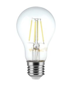 Λάμπα LED E27 A60 Filament 6W θερμό λευκό 3000K γυαλί διάφανο 100lm/W V-TAC – 214272
