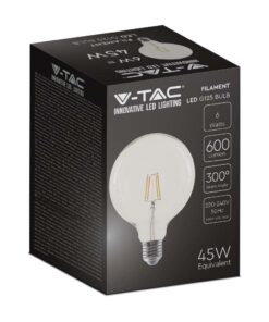 LED Λάμπα E27 G125 6W Filament V-TAC Θερμό 3000K – 214304